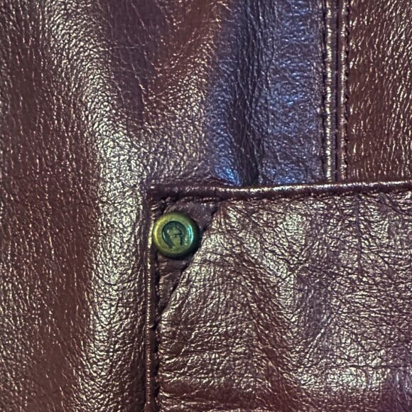 Vintage 80s Etienne Aigner Antic Red Leather Blazer Jacket - Preppy Posh - XL - Picture 5 of 8